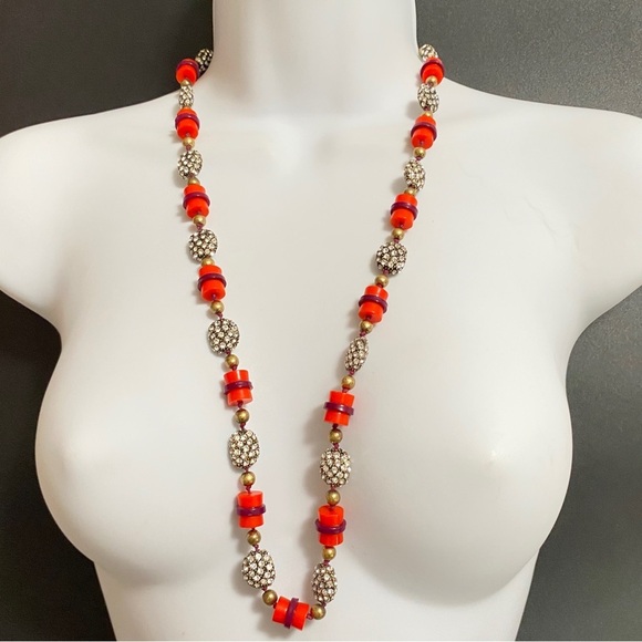 J.CREW Necklace Rhinestone Red Lucite Beads - Picture 5 of 8